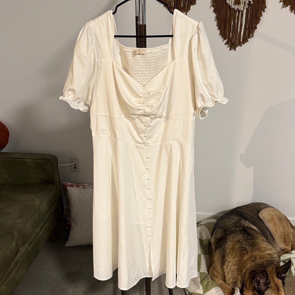 Sorority Rush Cream Midi Dress with Button Accents